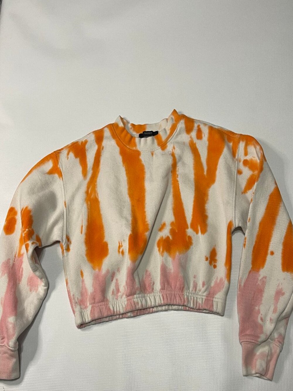Forever 21 Cropped Sweatshirt, Orange Pink & White Tie Dye, Size S